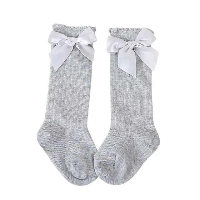 1 пара, новые осенние носки для девочек мягкие хлопковые кружевные детские носки до колена с большим бантом Детские От 0 до 6 лет - Цвет: gray