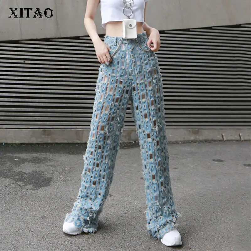 XTAO Vintage trou évider Jean bavure femmes vêtements 2019 mode coréenne poche pleine longueur Streetwear nouvel automne lâche WLD2241