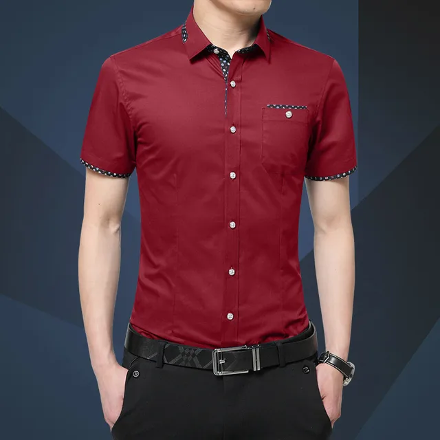 New Fashion short Sleeve white black red blue cotton Shirt Men Korean ...
