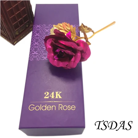 Подарок 25*8 см Золотая фольга роза, розовый 24 К золотой цветок девушка подарочная упаковка ко дню рождения с коробкой - Цвет: Pink
