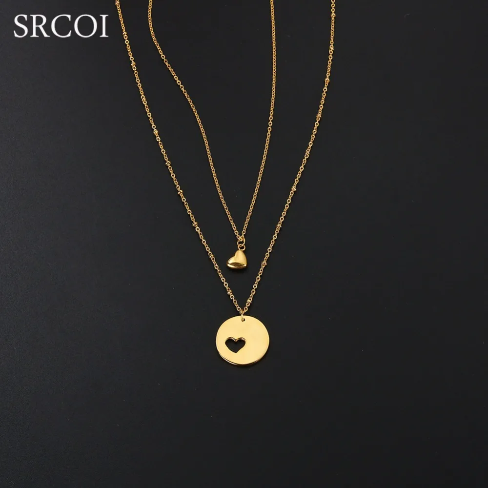 

SRCOI Personalized Mother Daughter Necklace Set Gold Color Heart Cut Out Necklace Stainless Steel Jewelry As Christmas New Year