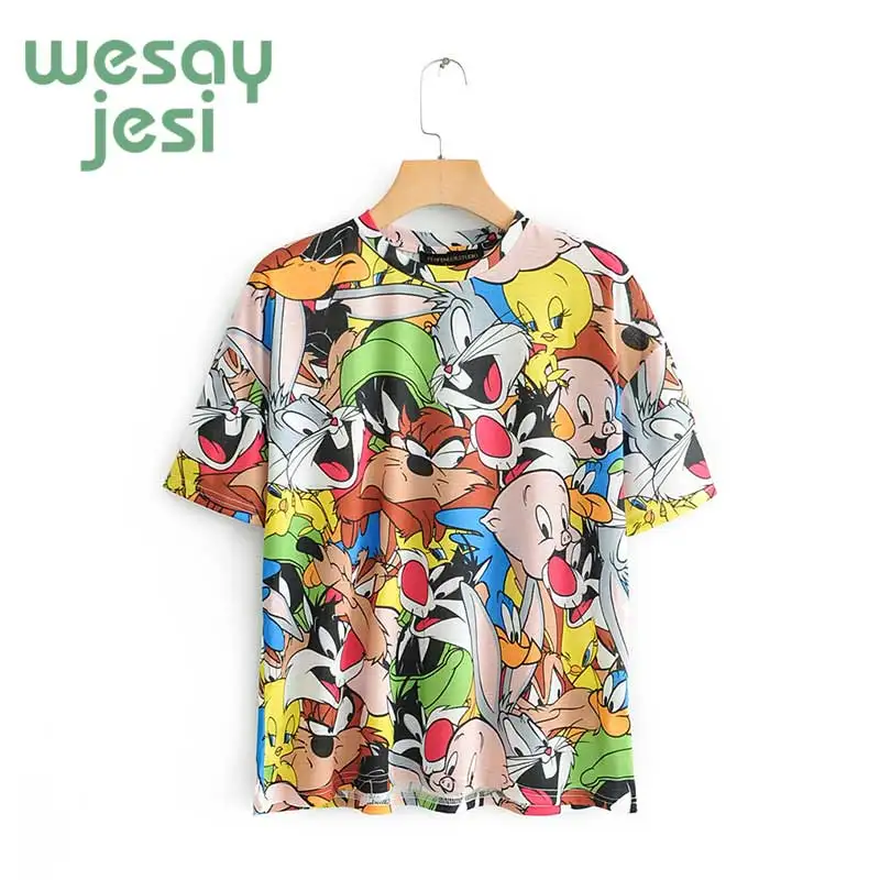 

t shirt women high street all Tom and Jerry printing o-neck cute t-shirt women 2019 new summer top