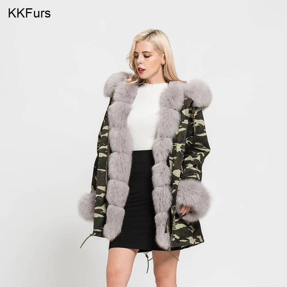 JKKFURS модное стильное пальто с капюшоном и воротником из натурального Лисьего меха парка с подкладкой из кролика Рекс женская зимняя куртка теплое пальто S7113