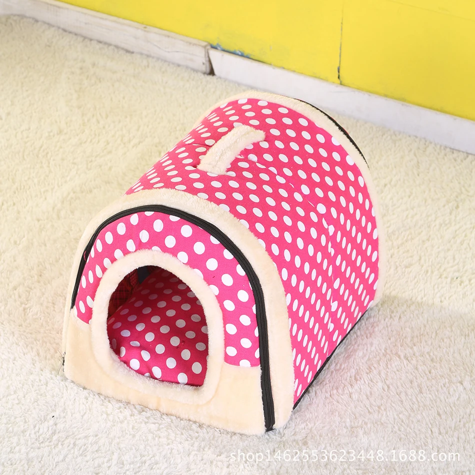 Кровать для собаки многофункциональное гнездо с ковриком складной домик для собаки кошки питомник для маленьких средних собак дорожная кровать для питомца сумка для дивана принадлежности - Цвет: Pink dots