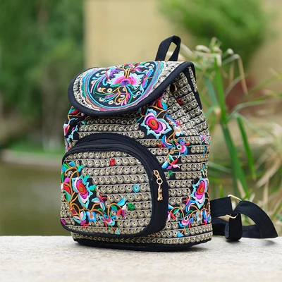 Национальный тренд, этнический холст, вышивка, рюкзак для женщин, ручная работа, бохо, Таиланд, вышитая сумка, школьный рюкзак, Sac a Dos Femme - Цвет: Pattern 6
