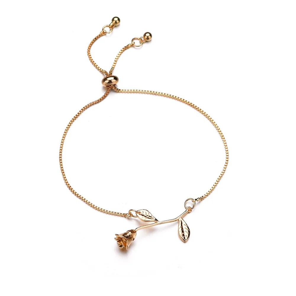 

Fashion Rose Flower Charm Bracelet for Women Brand Bracelet & Bangle Adjustable Wedding Bridal Girl Jewelry Pulseras Mujer