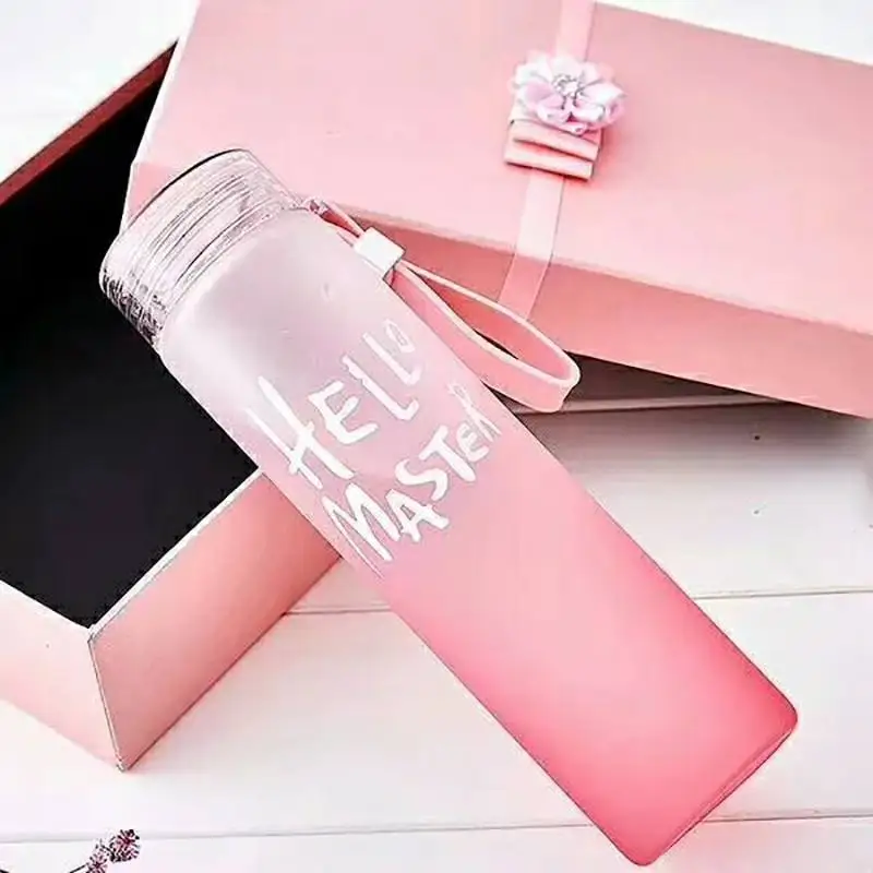 

420ml 4 colors Grind Glass Water Bottle with Soft Silicone Handle Gradual Change Color Water Drinking Bottle