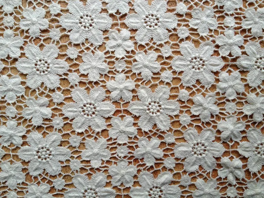 Beige Cotton Fabric, Vintage Hollowed Flowers Lace Fabric, Crocheted