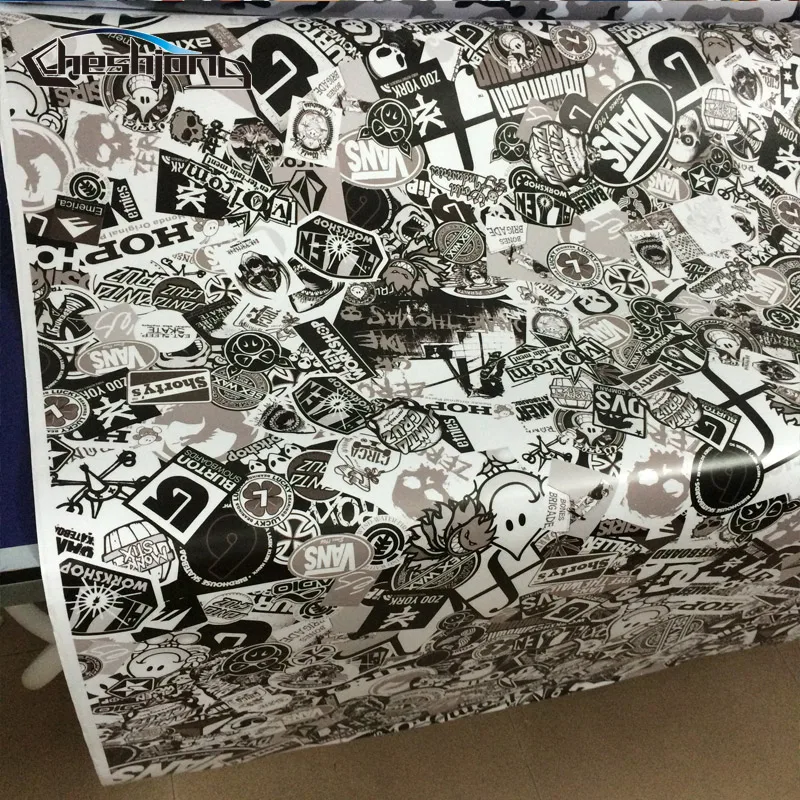 Black-White-Graffiti-Cartoon-Stickerbomb-For-Car-Motorcycle-Scooter-Scateboard-Helmet-DIY-Decal-Vinyl-Wrap-Adhesive-Film-Sheet-05