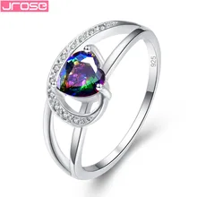 

JROSE Engagement Love Heart Cut Rainbow White Cubic Zirconia Jewelry Silver Fashion Ring Size 6 7 8 9 Style Pretty Ring