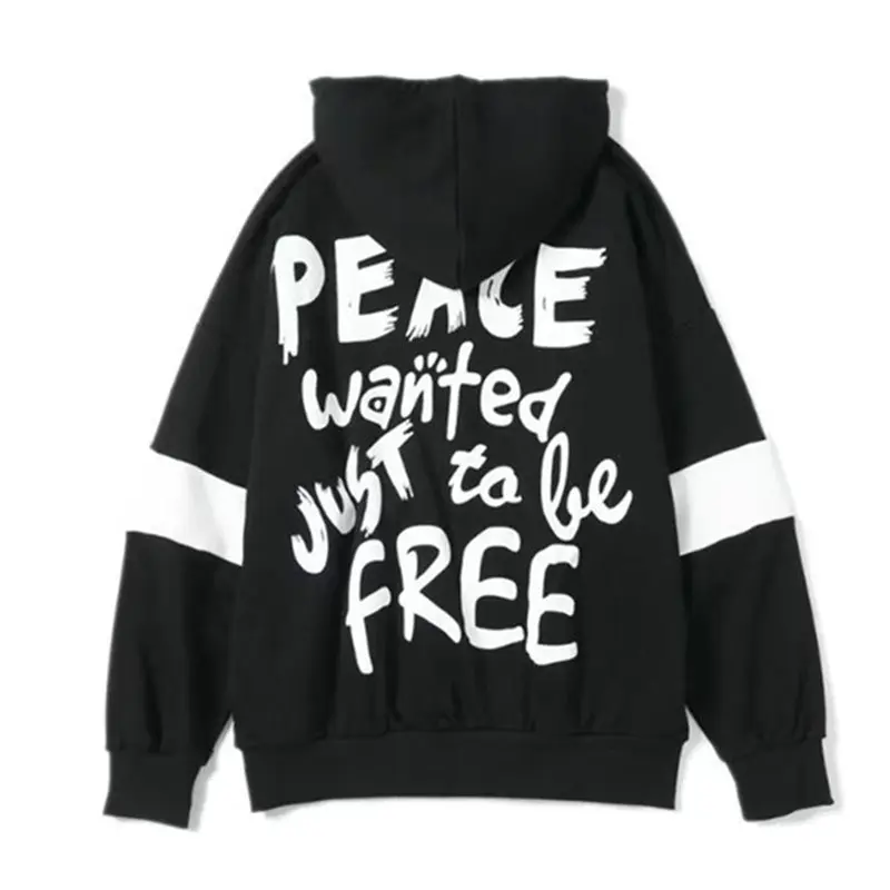 

Harajuku Fall Black Gothic Casual Plus Size Streetwear Women Hoodies Loose Hooded Zipper Pocket Letter Female Tops Sweatshirts