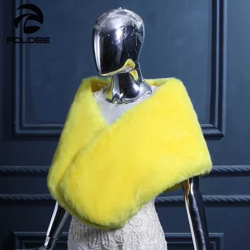Yellow Faux Fur Wedding Shawls Wraps Warm Winter Womens Evening Party Bridal Bolero Pashmina | Свадьбы и торжества
