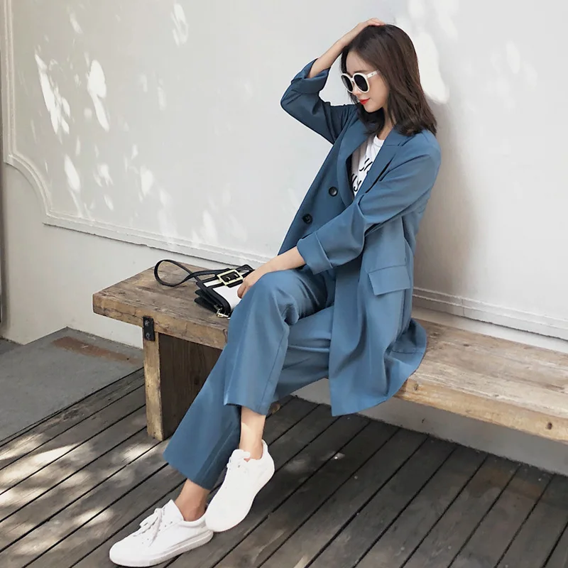Women's suits 2019 new autumn casual solid color high quality double-breasted suit jacket fashion straight trousers suit
