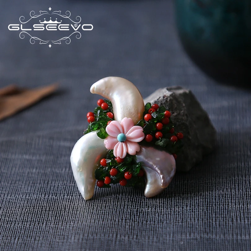 

XlentAg Natural Fresh Water Baroque Pearl Brooch Pin Queen Shell Flower Brooches For Women Dual Use Fine Jewellery Luxury GO0224