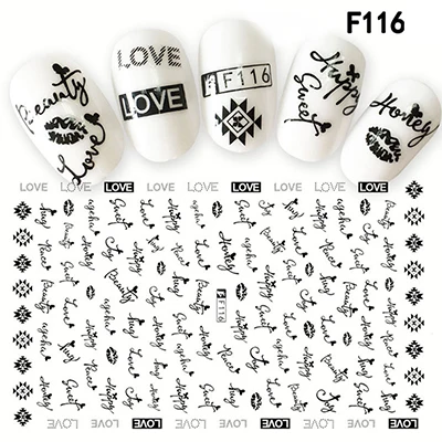 Самоклеющиеся наклейки для ногтей, серия F, 12*7,5 см, наклейки для ногтей с цветами, наклейки для дизайна ногтей, украшения для маникюра - Цвет: F116 Black