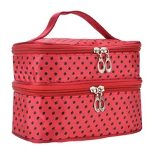 Women’s Fashion Portable Double-Deck Toiletry Bag Dot Pattern Makeup Bag New Hot