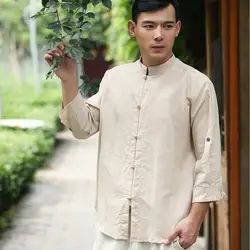 Летние Китайская народная стиль мода литературный ретро чистого белья Мужская рубашка Мужская Мужские рубашки