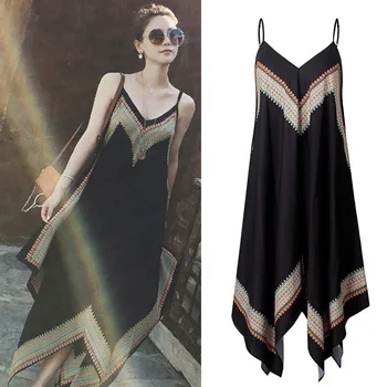 

Hot Women Dresses 2018 Seaside Resort Nation Style Printing Chiffon Beach Playaro Vestidos Suspenders Dresses Mujer Fashion