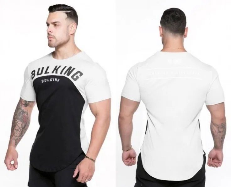 black and White Yomeke бодибилдинг и Фитнес Мужская футболка с коротким рукавом спортивная рубашка мужские обтягивающие колготки фитнес-футболки - Цвет: black and White