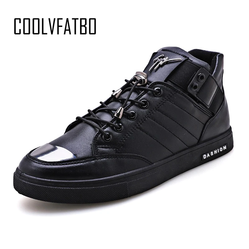 COOLVFATBO Мужская обувь из Вулканизированной Ткани; однотонные неглубокие кружевные Дизайнерские кроссовки для студентов; мужская обувь с высоким берцем, увеличивающая рост - Цвет: Black