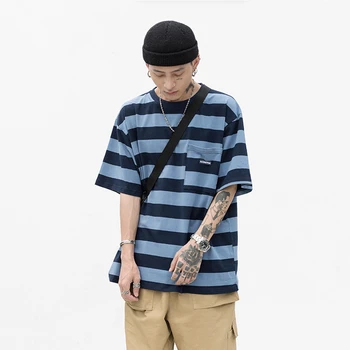 

Summer Harajuku man's t-shirt classic retro striped round neck short sleeve loose wild t shirt men women hip hop streetwear M-XL