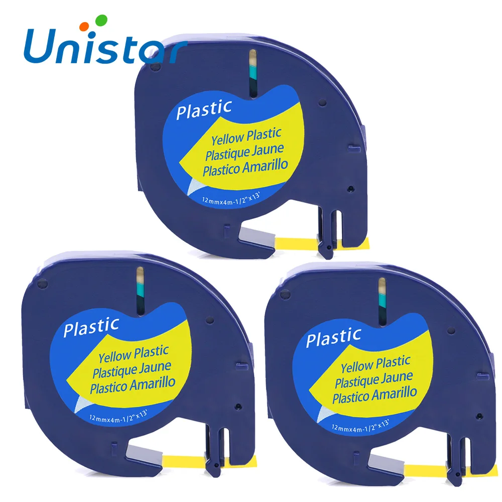 Unistar 3pcs 91202 12mm Compatible Dymo Letratag Labels Black on Yellow Plastic Label for Maker | Компьютеры и офис