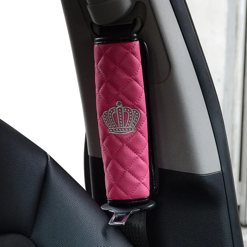 Швейная вышивка Корона автомобильный ремень безопасности кожаный чехол ручной тормозное устройство переключения покрывало для автомобильного сиденья ремень наплечный коврик автомобильный Стайлинг - Название цвета: pink seat belt 1pc