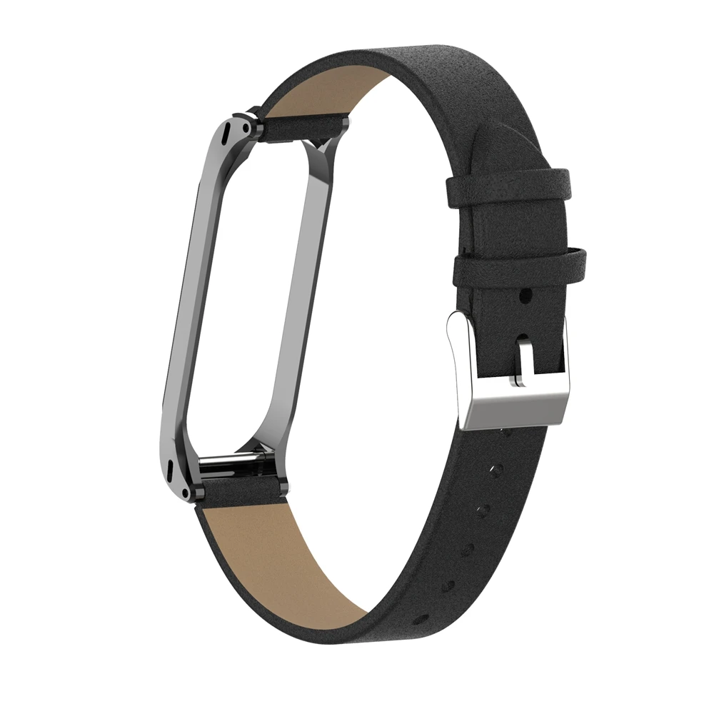 Кожаный ремешок для Xiaomi Mi Band 4 смарт браслет металлический корпус спортивный