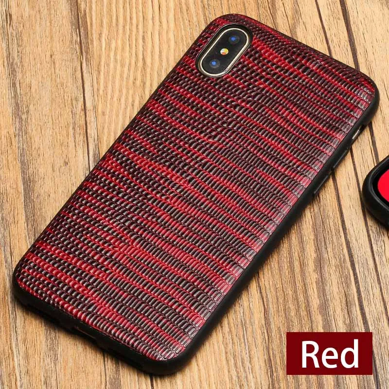 Red Wangcangli из натуральной кожи чехол для iPhone X с рисунком ящерицы с текстурой под кожу питона чехол для iPhone 6 6 S 7 8 Plus SE 5 5S защитный чехол для телефона - Цвет: Red