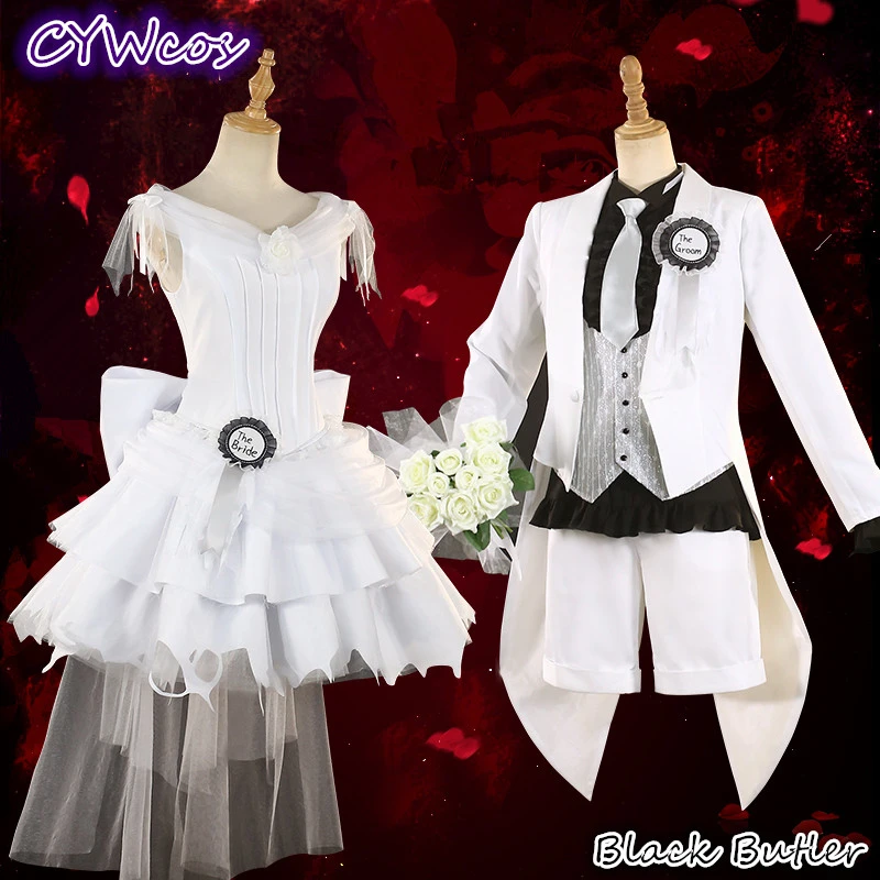 

Pre-Sale Anime Cosplay Black Butler Ciel Phantomhive and Elizabeth Lizzy Cosplay Costume White Wedding Dress