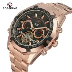 Forsining бренд бизнес для мужчин смотреть золото полный нержавеющая сталь Автоматические механические Toubilion наручные часы Relogio Masculino