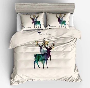 

2018 new 3d hot sell deer animal series white bedding sets duvet cover pillow case home ornament full size Adult children gift