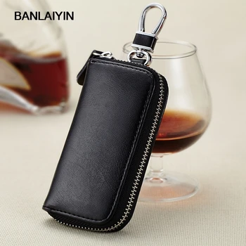 

Vogue Cow Split Leather Men Car Key Holder Organizer Multifunctional Women Zipper Key Case Wallet Ladies Housekeeper