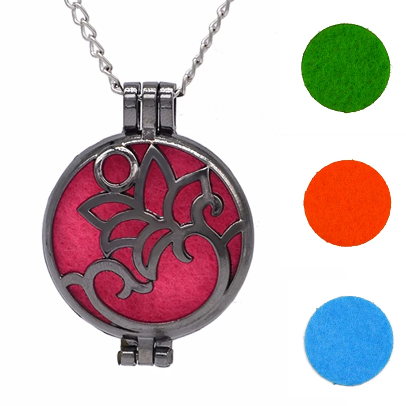 1pcs Aroma Diffuser Necklace Open Vintage Silver Lockets Pendant Perfume Essential Oil Aromatherapy Locket Necklace With Pads