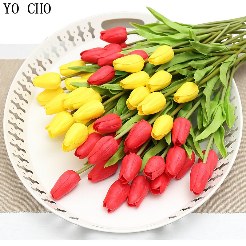 YO CHO 1 шт. мини Тюльпаны из искусственной кожи цветы на ощупь вечерние для