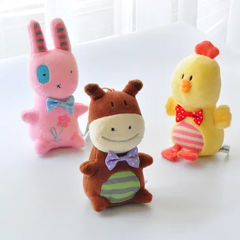 

1pcs Boutique 12cm New Small and Fresh Rabbit, Cow and Chicken Hangers Plush Keychains toys Girls Bag Car buckle