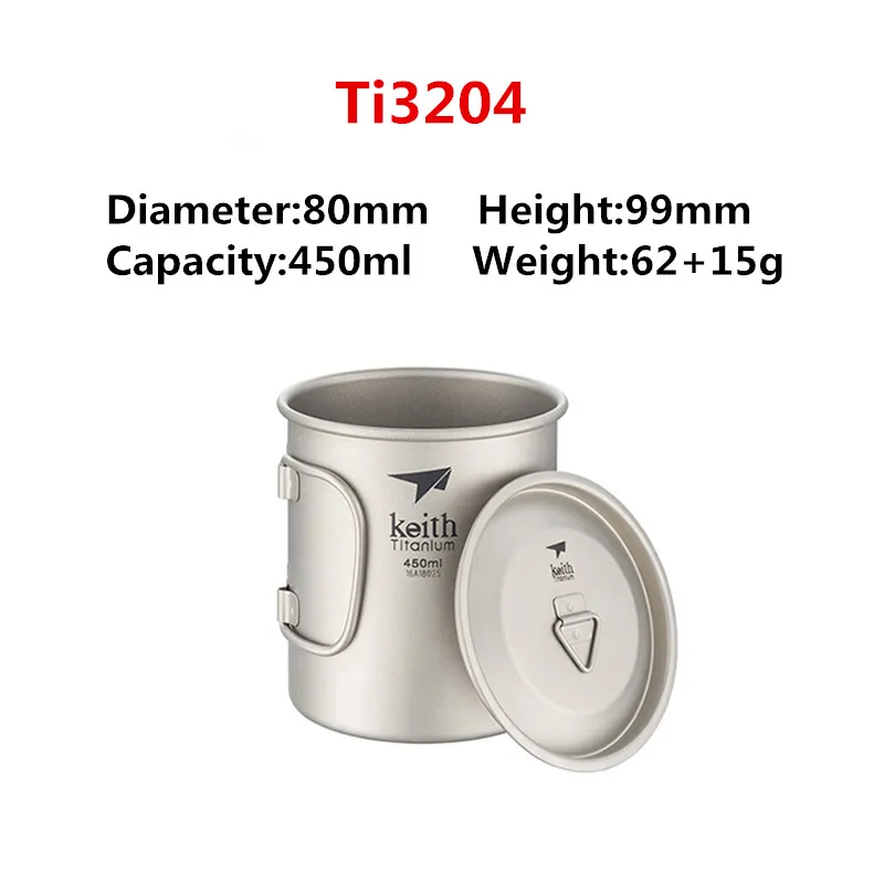 Copos com Tampa Copo de Água de Titânio Dobrável de Parede Copo de Acampamento ao ar Keith Titânio Cabo Simples Livre Caminhadas Viagem Canecas 220 ml 900 ml 8 Louça para ar livre