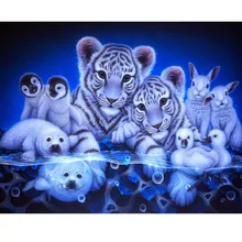 Алмазная вышивка с тигром, тюленями, утками, пингвином, Кроликом, икона 5D, сделай сам, алмазная живопись, полный и Круглый Вышивка крестиком, стразы r3