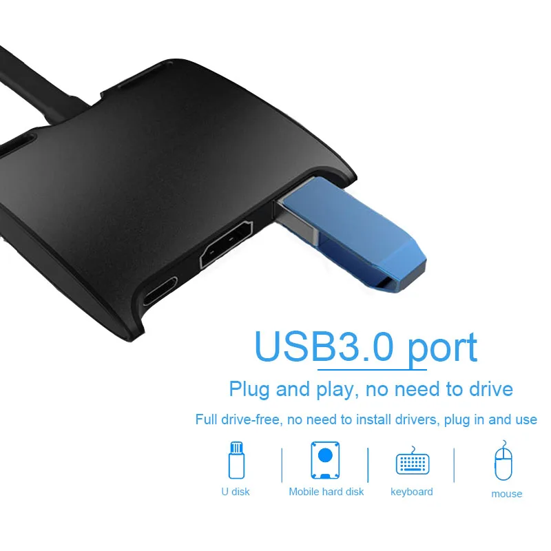 BASIX Usb Тип-C USB Hub адаптер 3 в 1 взаимный обмен данными между компьютером и периферийными устройствами C концентратор HDMI USB3.0 Тип-C переходник с