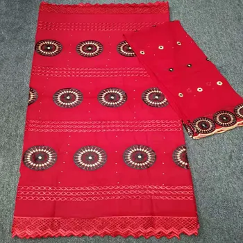 

2019 Newest hole cotton cloth Red Embroidered lace Hot sale 5+2yards african swiss voile cotton lace for wedding O93-16