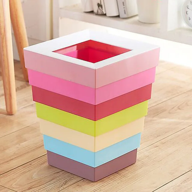 2018 Rainbow Folding Wastebasket Simple Trash Can Plastic Garbage
