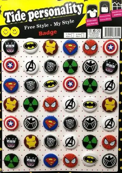

New 42 pcs/set Popular Cartoon superheros Pin Badges,Round Brooch Badge Kids Clothing Accessories 3 cm Free Shipping Q19