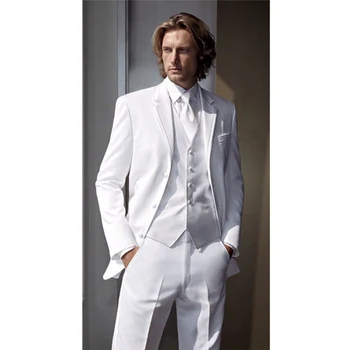

White Grooms Men Suits 2017 Custom Made Wedding Suits for men suit With Pants Notch Lapel Two Buttons Jacket+Pants+Tie +Vest