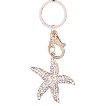 

5PCS High Quality Rhinestone Cute Starfish Key Chains Ring Holder Alloy Car Keyfobs Charm Women Bag Pendant Gift Wholesale R045