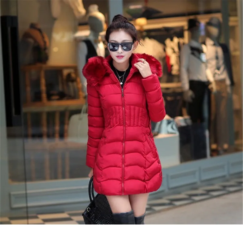 Зимняя пуховая хлопковая куртка, женская новая парка с большим меховым воротником и капюшоном, плюс размер 4XL, тонкая Женская Толстая теплая куртка с хлопковой подкладкой N796 - Цвет: dark red