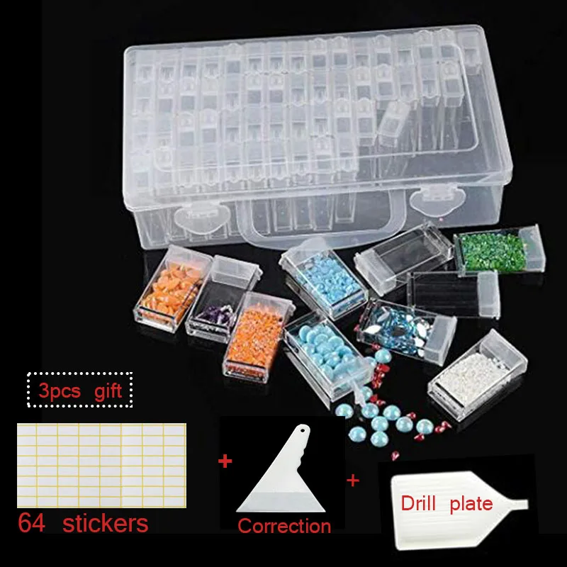 

64/128/192/256pcs diamond painting accessories tools Box Organizer Transparent Plastic Rhinestone Drill Mosaic Bead Storage Box