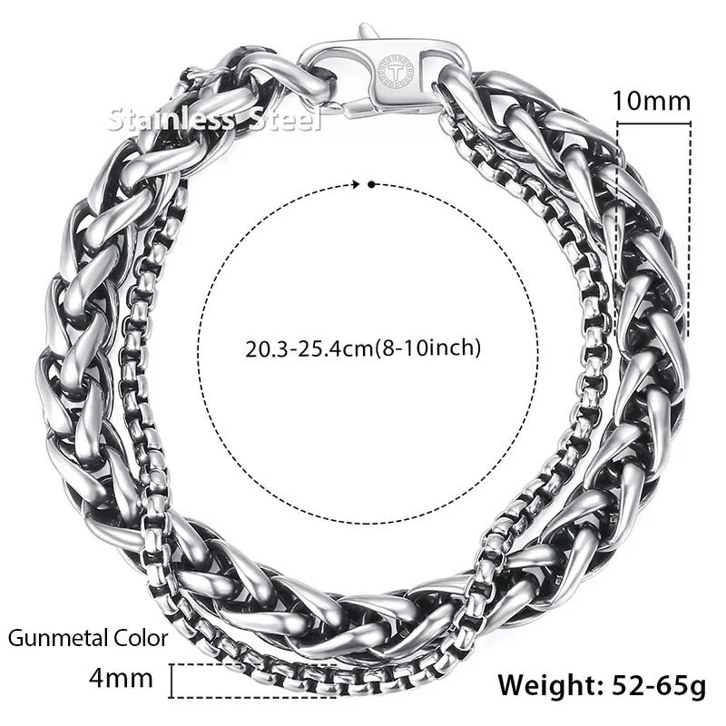Davieslee мужской браслет из нержавеющей стали, пшеничная цепь, двойное звено, коробка, цепь, модные браслеты, повседневный стиль, 8-10 дюймов, DDB50 - Окраска металла: DB02