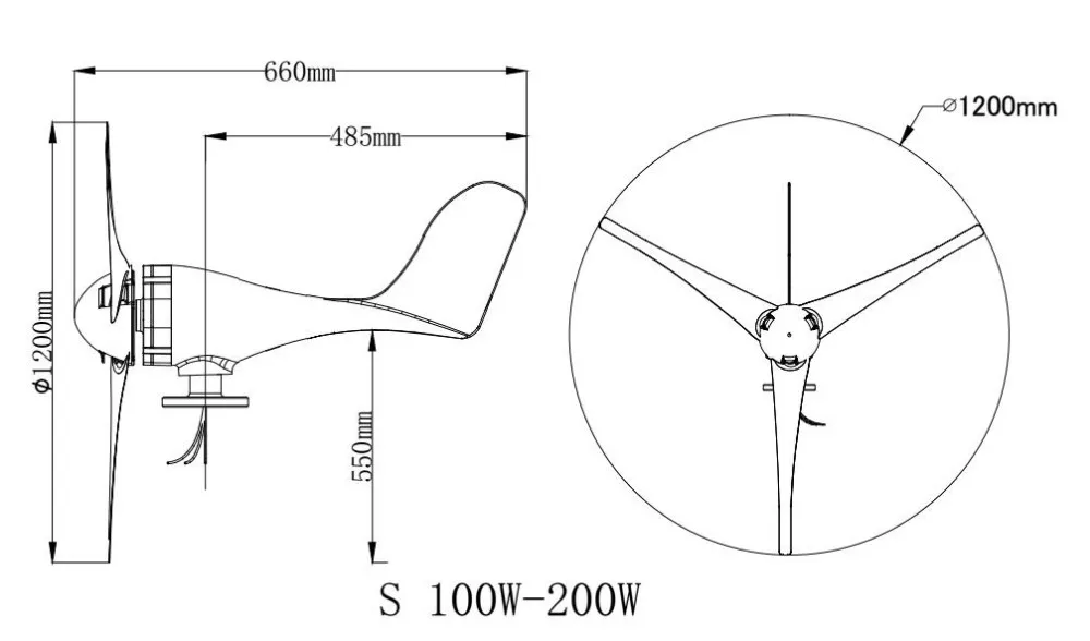 Gerador de Turbina Fabricante na China v Eólica 200 w 12 - 24 Geradores de energia alternativa