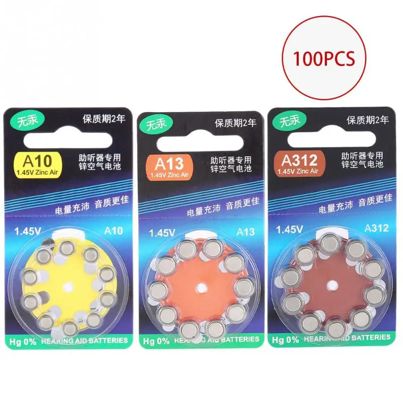 

100Pcs Hearing Aid Batteries Special Mercury-free Zinc Air Batteries