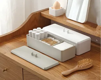 

1PC 3 Grids Desktop Separation Cosmetic Storage Box Sundries Organizer Dust-proof Receiving Cotton Swabs Make UP Box OK 0669